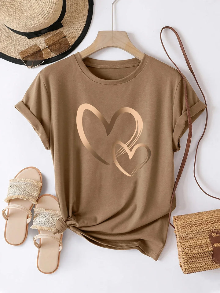Larson - T-shirt casual à manches courtes avec motif en forme de cœur
