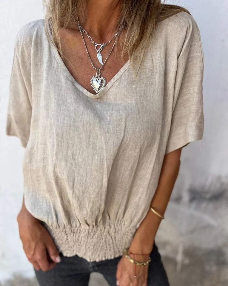 Bomia - T-shirt confortable à taille avec décolleté en V