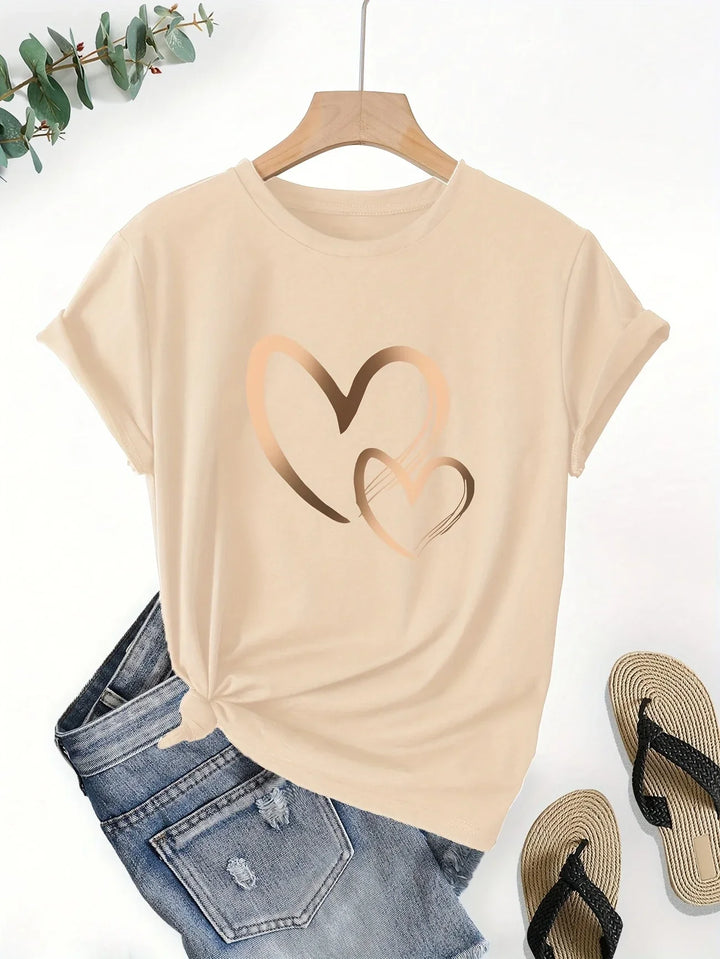 Larson - T-shirt casual à manches courtes avec motif en forme de cœur