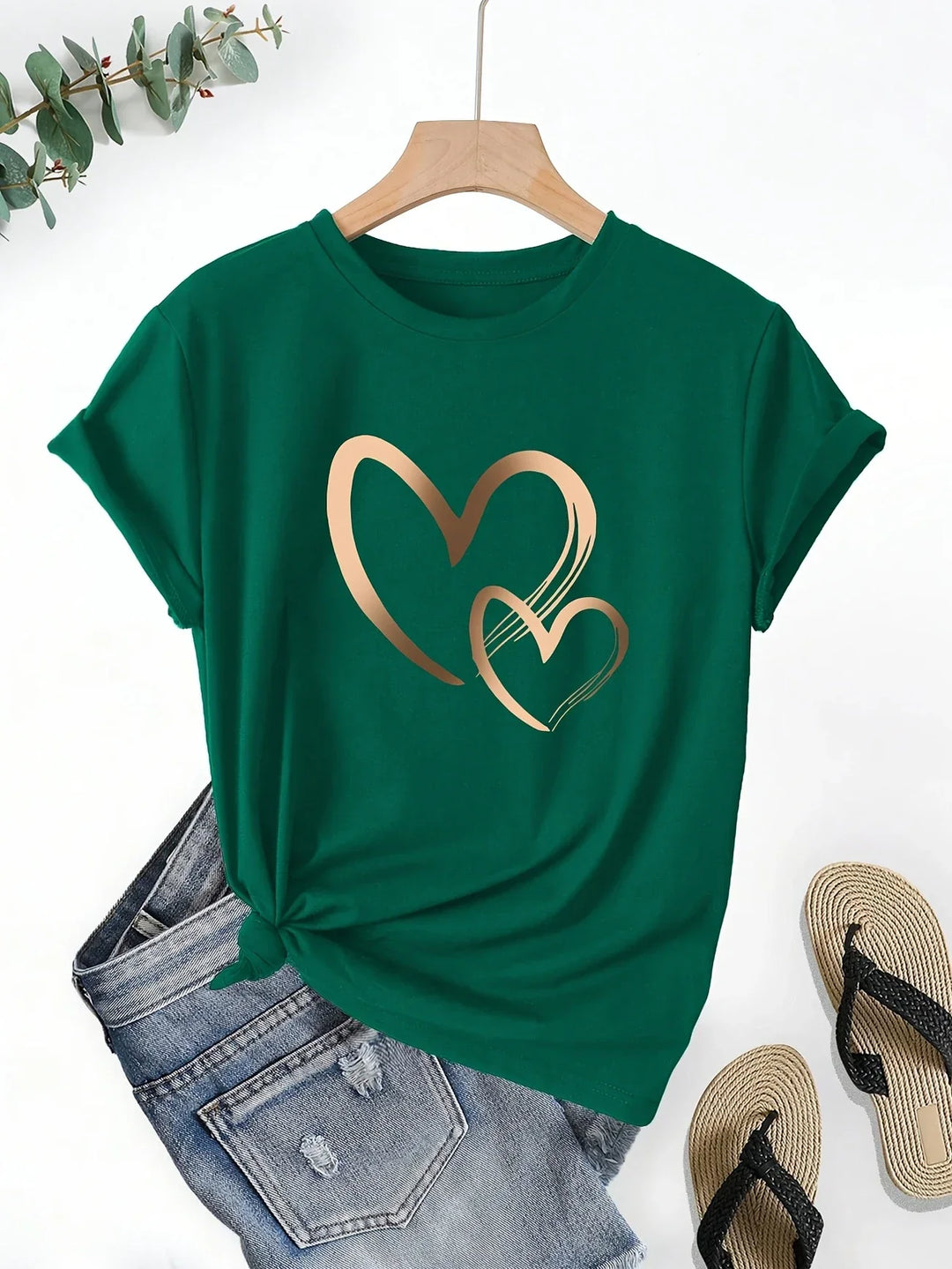 Larson - T-shirt casual à manches courtes avec motif en forme de cœur