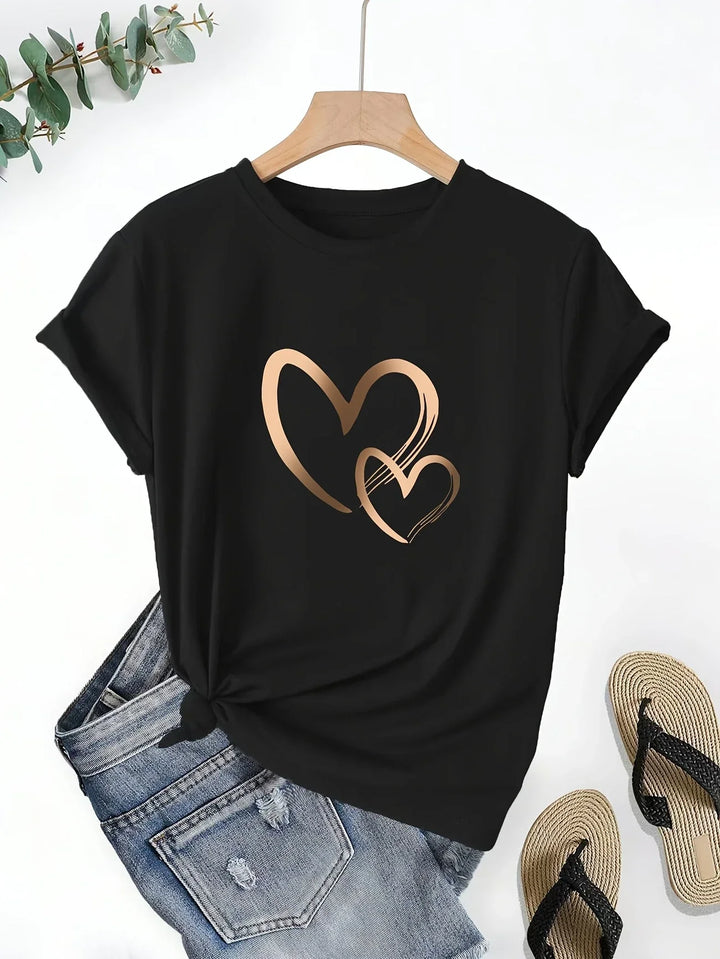 Larson - T-shirt casual à manches courtes avec motif en forme de cœur