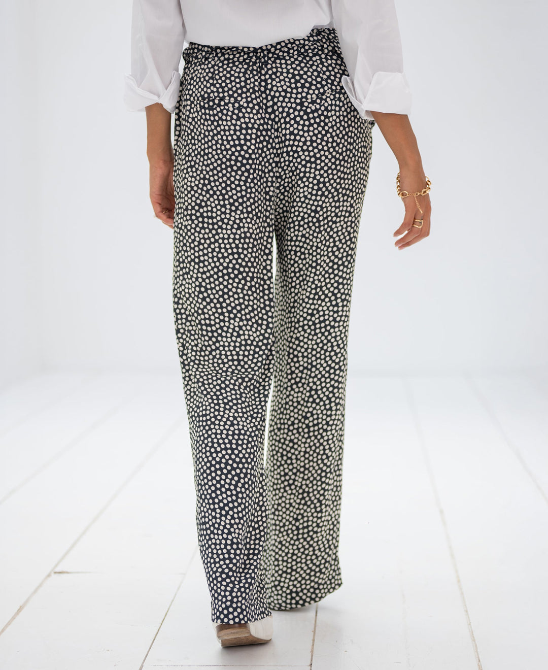 Les Andelys Pantalon à pois gris anthracite et ivoire