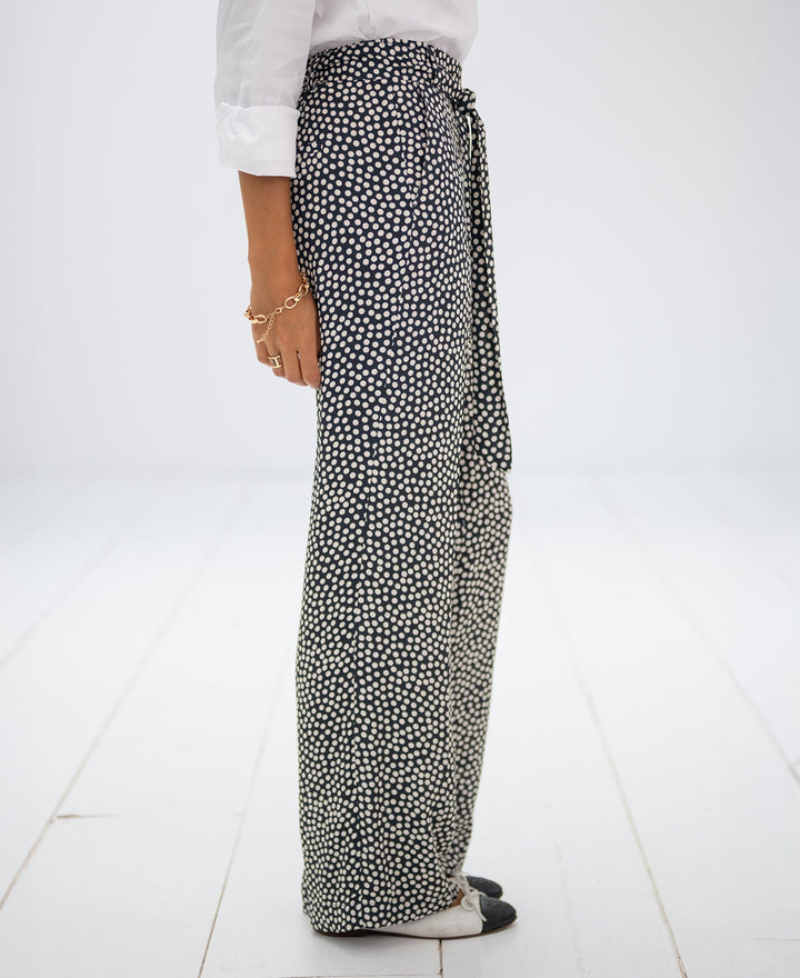 Les Andelys Pantalon à pois gris anthracite et ivoire