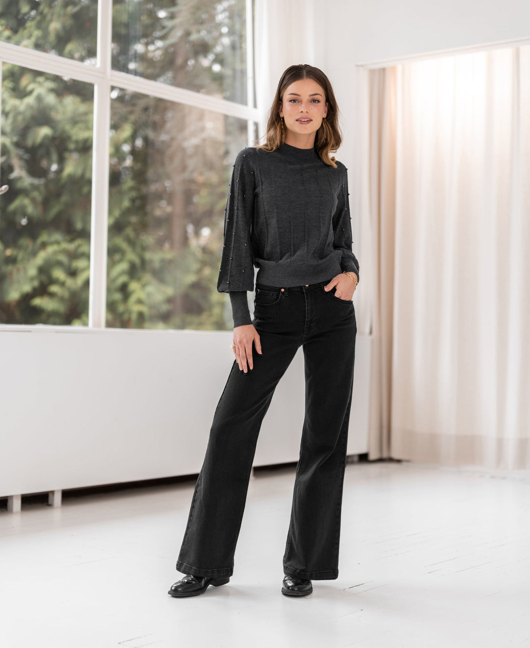 Jeans Évasés Les Deux en Denim Noir