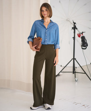 Pantalons de Voyage Deluxe La Noan en Vert Olive Foncé