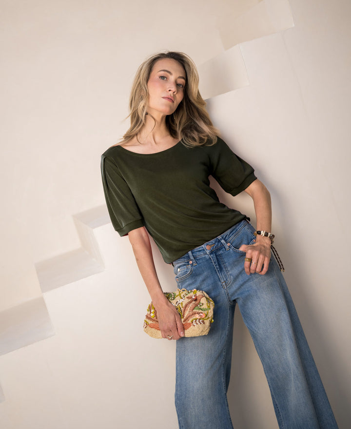 T-shirt côtelé La Phileine en Vert Olive