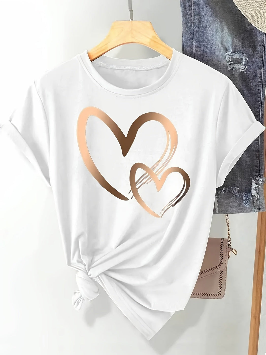 Larson - T-shirt casual à manches courtes avec motif en forme de cœur