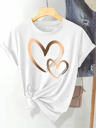 Larson - T-shirt casual à manches courtes avec motif en forme de cœur