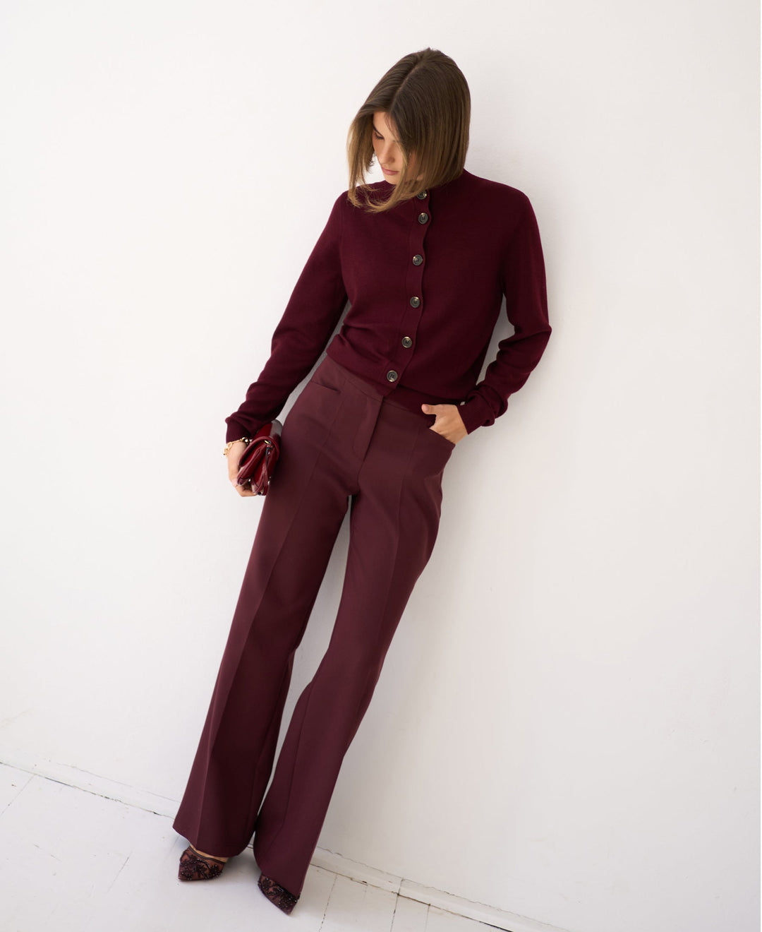 Pantalon à jambes larges Bordeaux de Le Centre