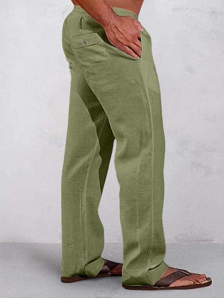 Pantalons décontractés en coton et lin avec taille élastique