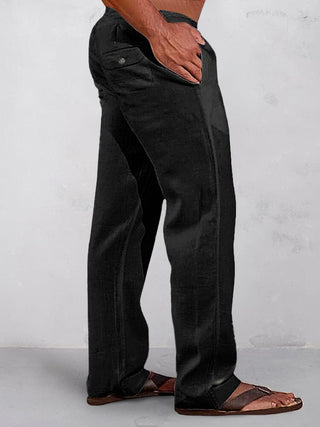Pantalons décontractés en coton et lin avec taille élastique