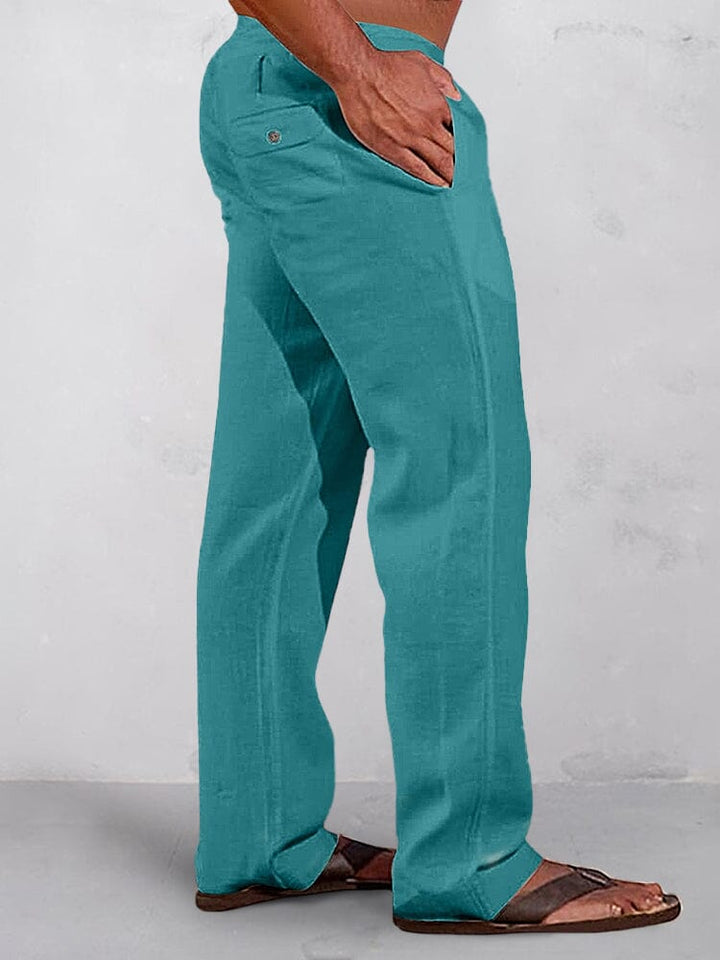 Pantalons décontractés en coton et lin avec taille élastique