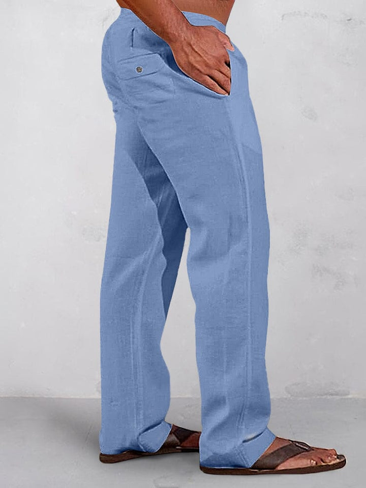 Pantalons décontractés en coton et lin avec taille élastique