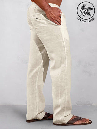 Pantalons décontractés en coton et lin avec taille élastique