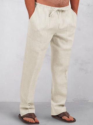 Pantalons décontractés en coton et lin avec taille élastique