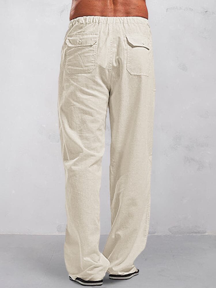 Pantalons décontractés en coton et lin avec taille élastique