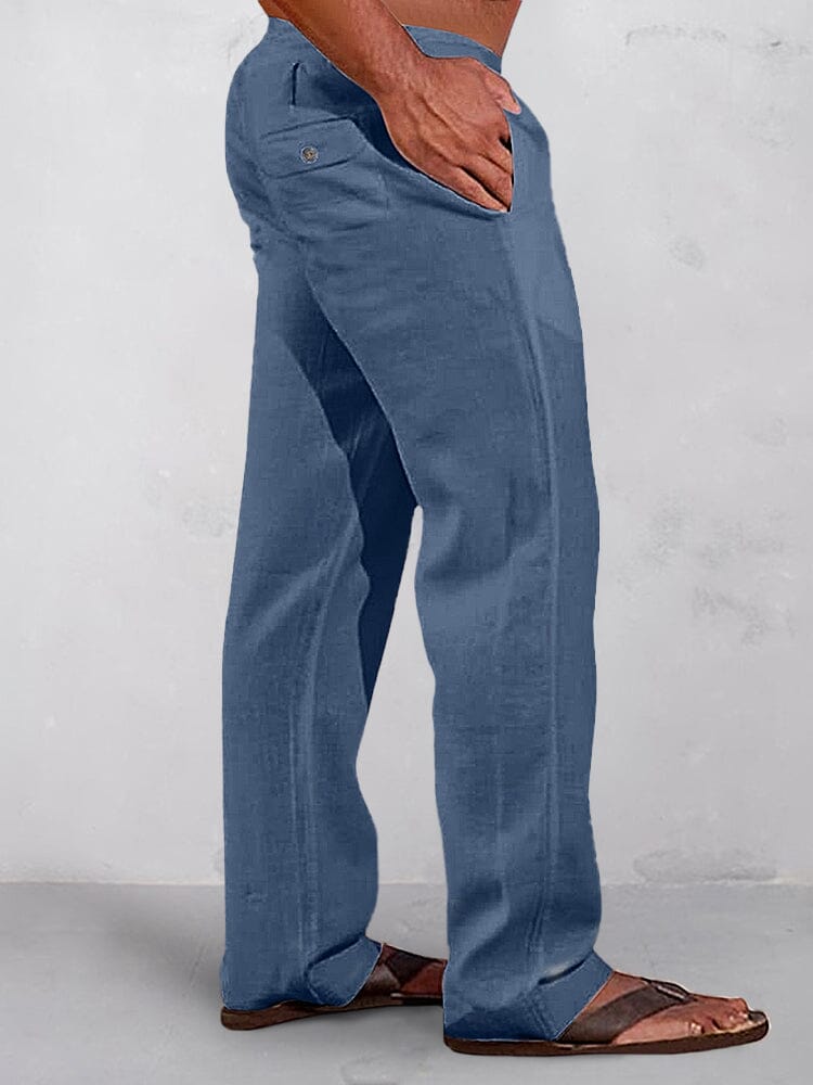 Pantalons décontractés en coton et lin avec taille élastique