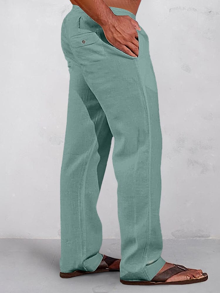 Pantalons décontractés en coton et lin avec taille élastique