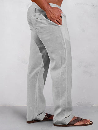 Pantalons décontractés en coton et lin avec taille élastique