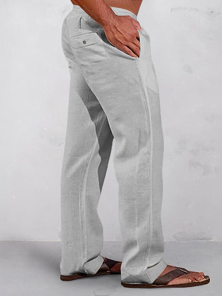Pantalons décontractés en coton et lin avec taille élastique