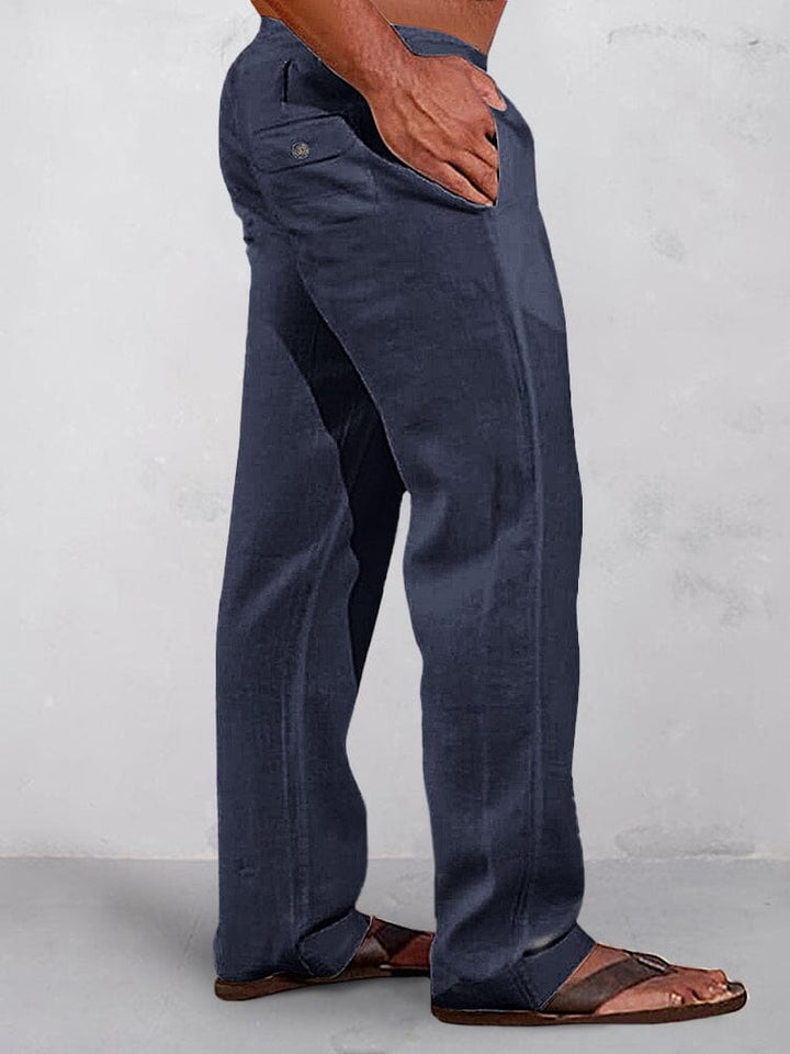Pantalons décontractés en coton et lin avec taille élastique