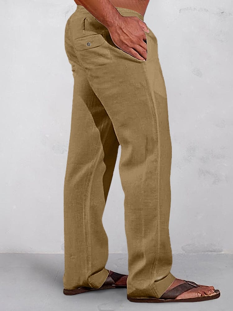 Pantalons décontractés en coton et lin avec taille élastique