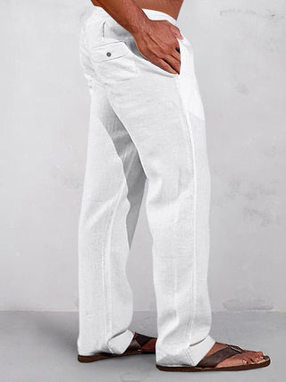 Pantalons décontractés en coton et lin avec taille élastique
