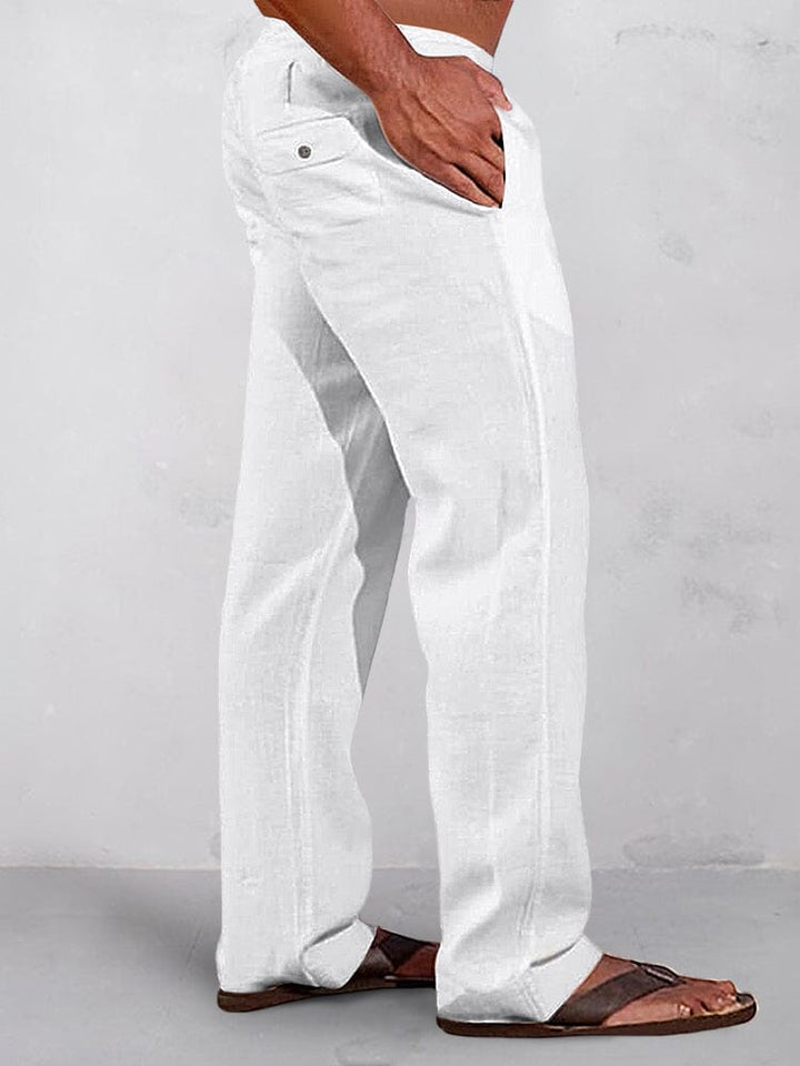 Pantalons décontractés en coton et lin avec taille élastique