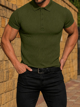 Polo ajusté en maille côtelée pour homme à manches courtes
