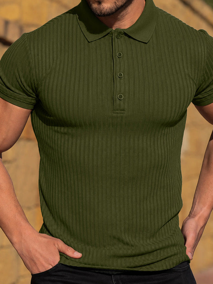 Polo ajusté en maille côtelée pour homme à manches courtes