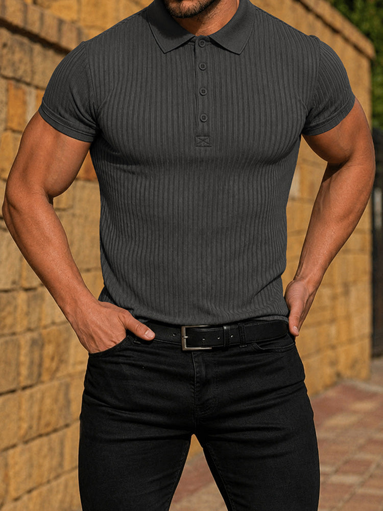 Polo ajusté en maille côtelée pour homme à manches courtes