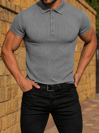 Polo ajusté en maille côtelée pour homme à manches courtes