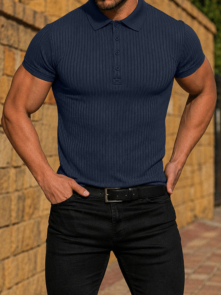 Polo ajusté en maille côtelée pour homme à manches courtes