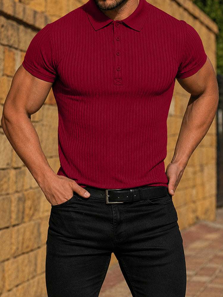 Polo ajusté en maille côtelée pour homme à manches courtes