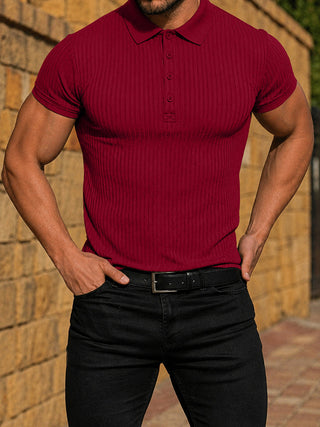 Polo ajusté en maille côtelée pour homme à manches courtes