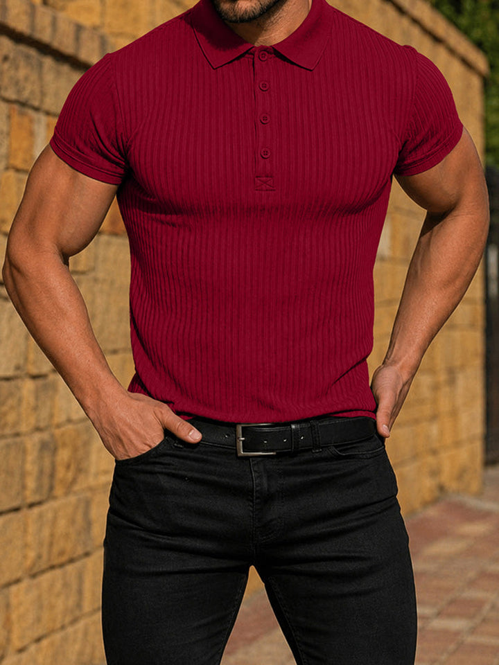 Polo ajusté en maille côtelée pour homme à manches courtes