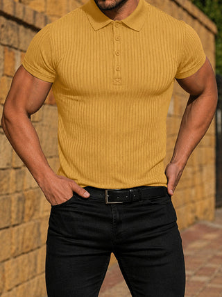 Polo ajusté en maille côtelée pour homme à manches courtes