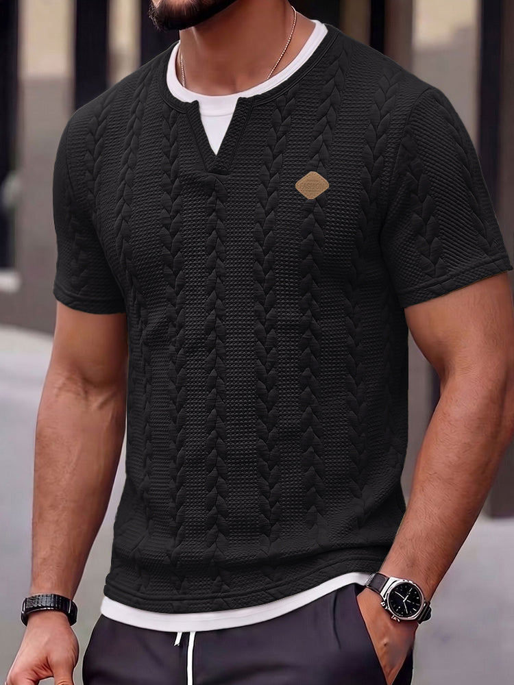 T-shirt en tricot fantaisie à manches courtes avec motif en câbles
