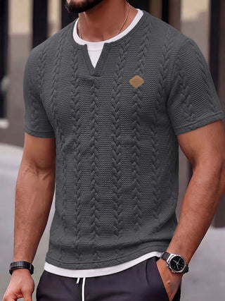 T-shirt en tricot fantaisie à manches courtes avec motif en câbles