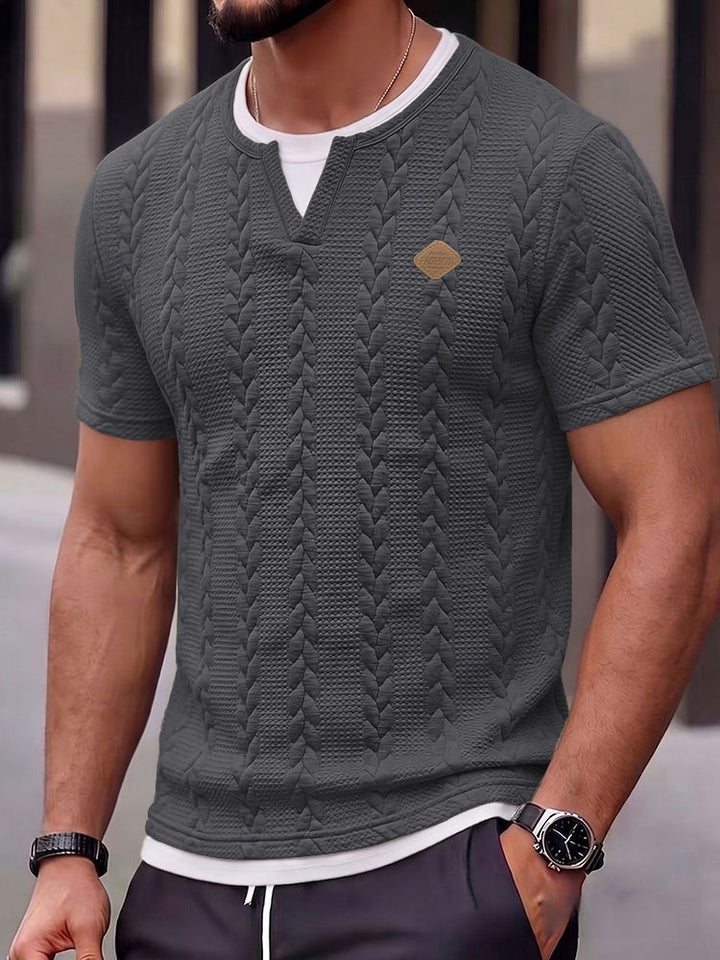 T-shirt en tricot fantaisie à manches courtes avec motif en câbles