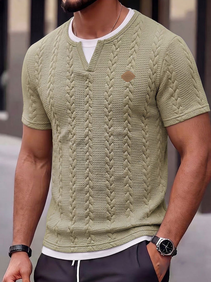 T-shirt en tricot fantaisie à manches courtes avec motif en câbles