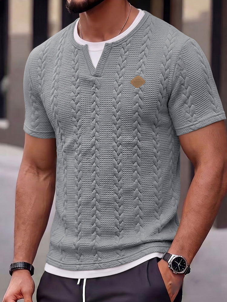 T-shirt en tricot fantaisie à manches courtes avec motif en câbles
