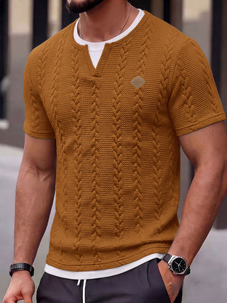 T-shirt en tricot fantaisie à manches courtes avec motif en câbles
