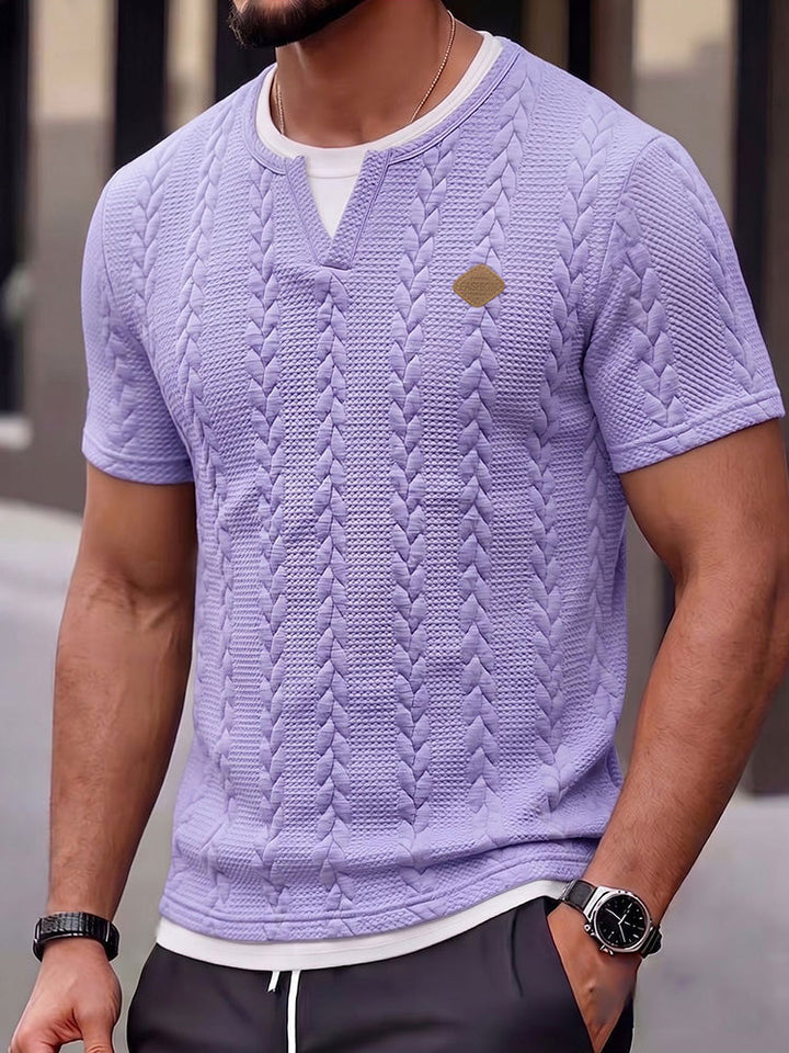 T-shirt en tricot fantaisie à manches courtes avec motif en câbles