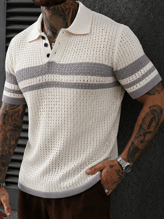 Chemise polo décontractée en maille ajourée avec col boutonné