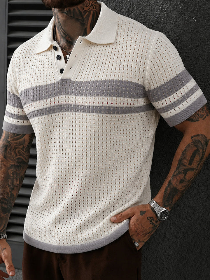 Chemise polo décontractée en maille ajourée avec col boutonné
