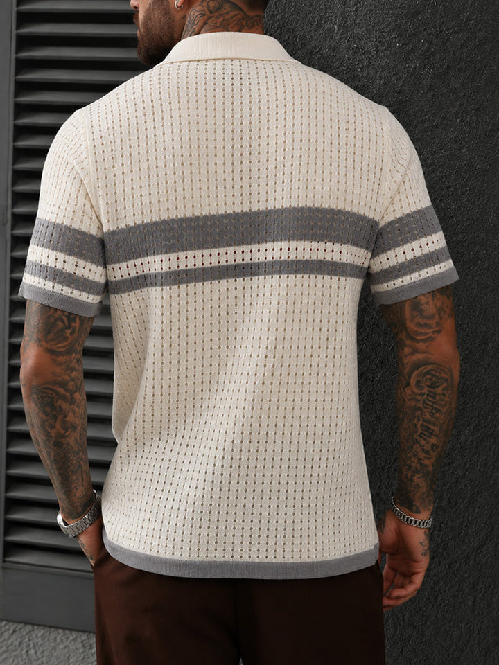 Chemise polo décontractée en maille ajourée avec col boutonné