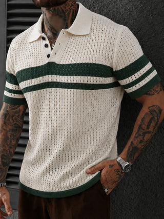 Chemise polo décontractée en maille ajourée avec col boutonné