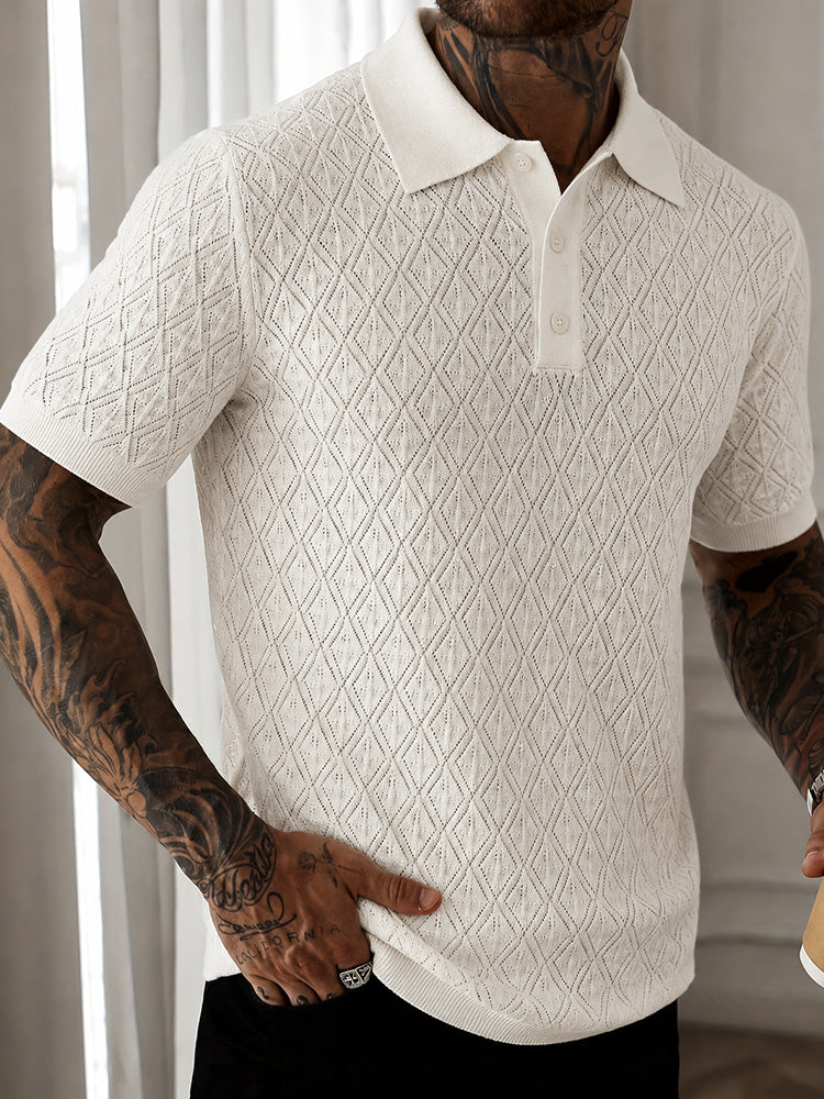 T-shirt décontracté en pointelle à motif diamond