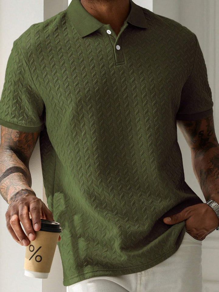 Polo en tricot à manches courtes à motif chevrons pour hommes